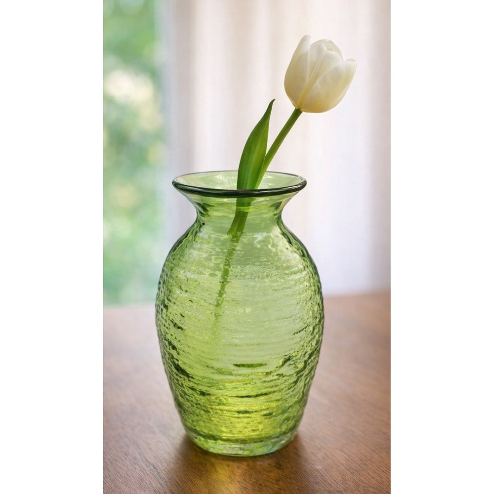 VTG BLENKO 2135S 7" Olive Green Strata Vase MCM Mid Century Modern Art Glass USA